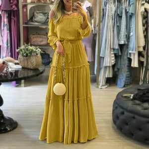 Vestido Longo Ombro a Ombro Amarelo 02