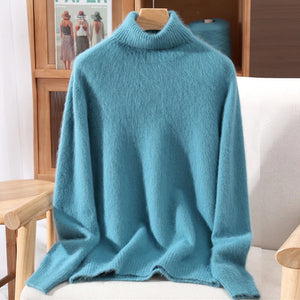 Suéter em Cashmere Gola Alta Azul Turquesa 22