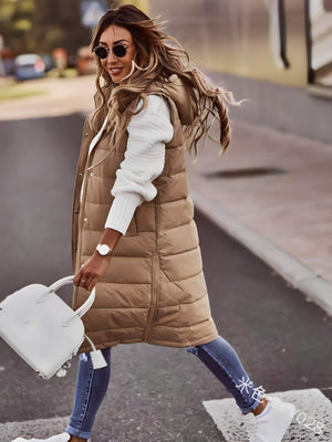 Colete Feminino Puffer Longo Bege 5