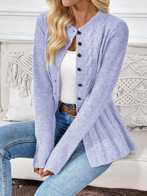 Cardigan de Lã Acinturado com Tranças e Botões Lilás 04