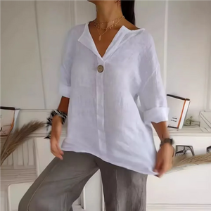 Blusa de Algodão e Linho Solta com Manga 3/4 Branco 04