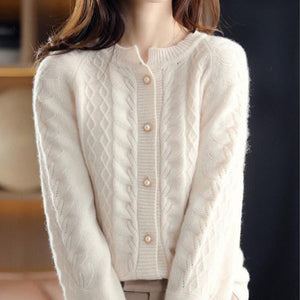 Cardigan Casual Vintage Feminino Bege