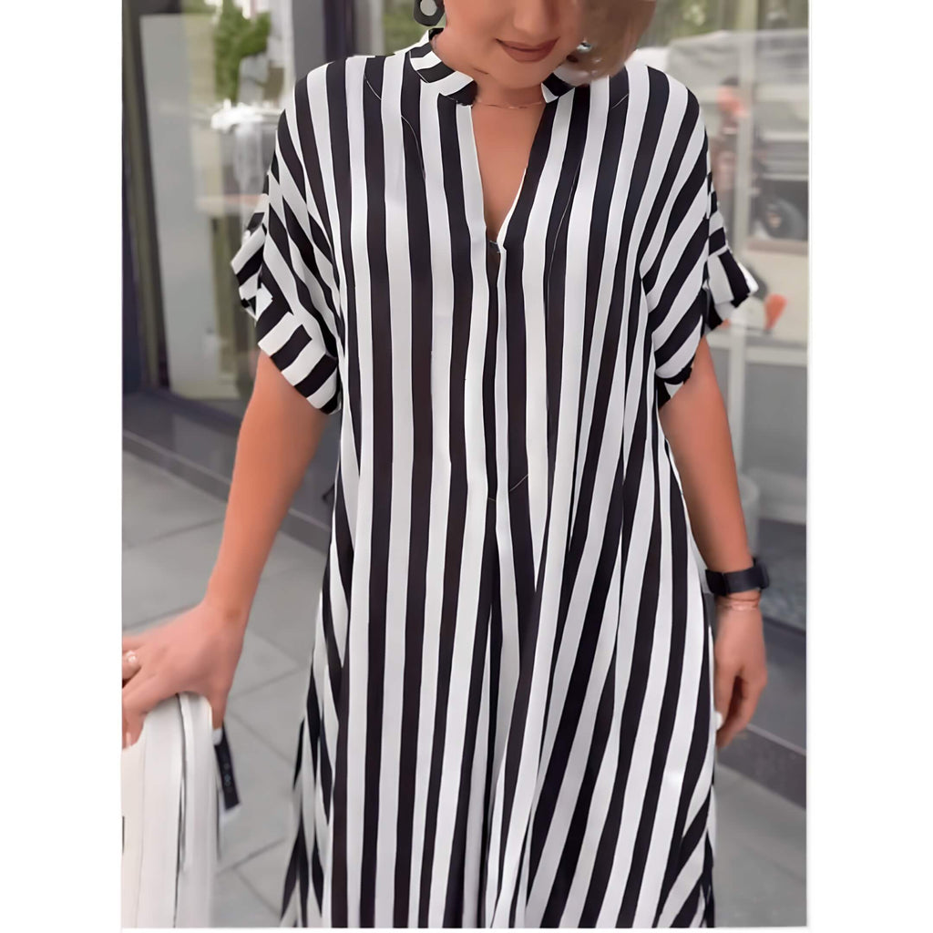 Vestido Longo Listrado Preto 13