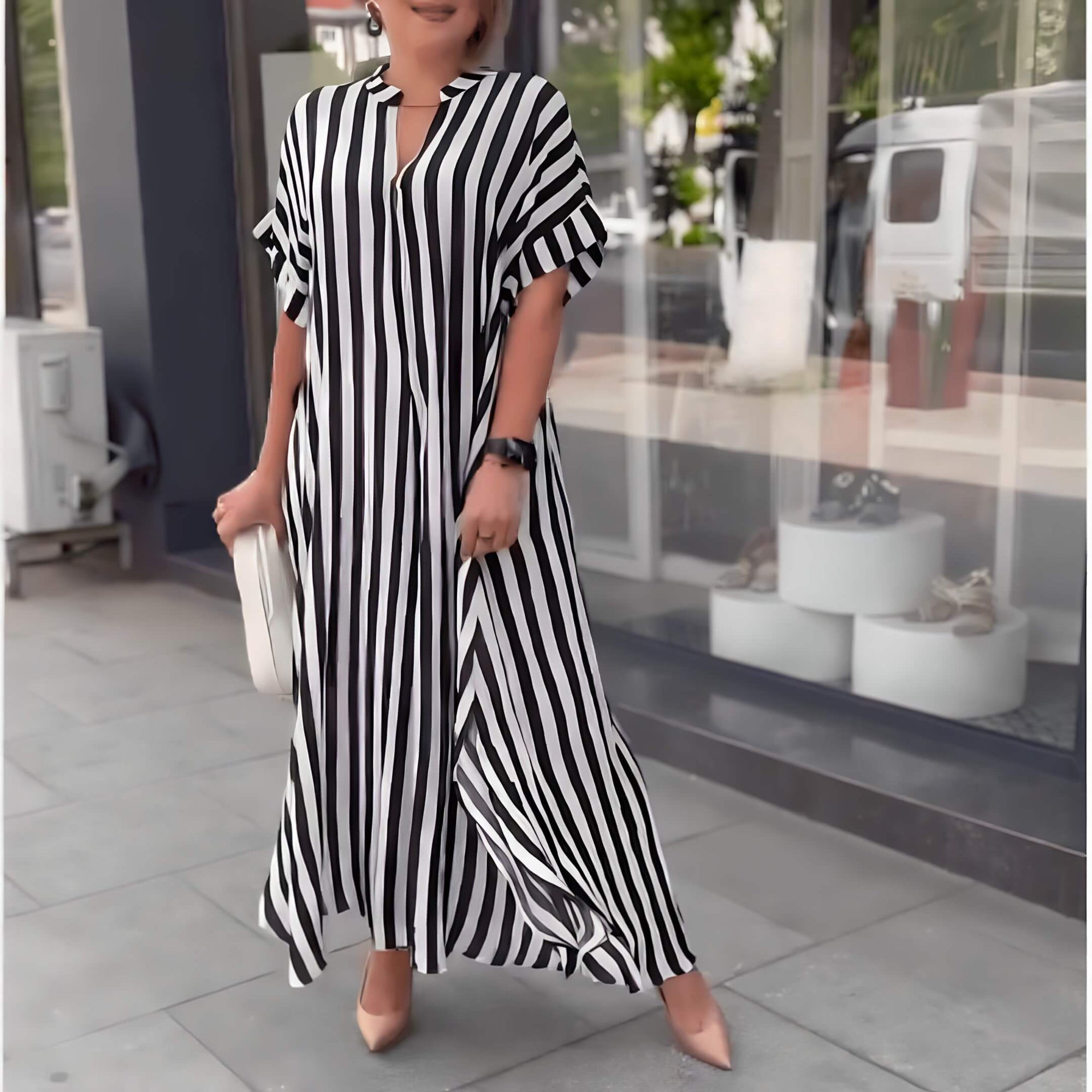 Vestido Longo Listrado Preto 12