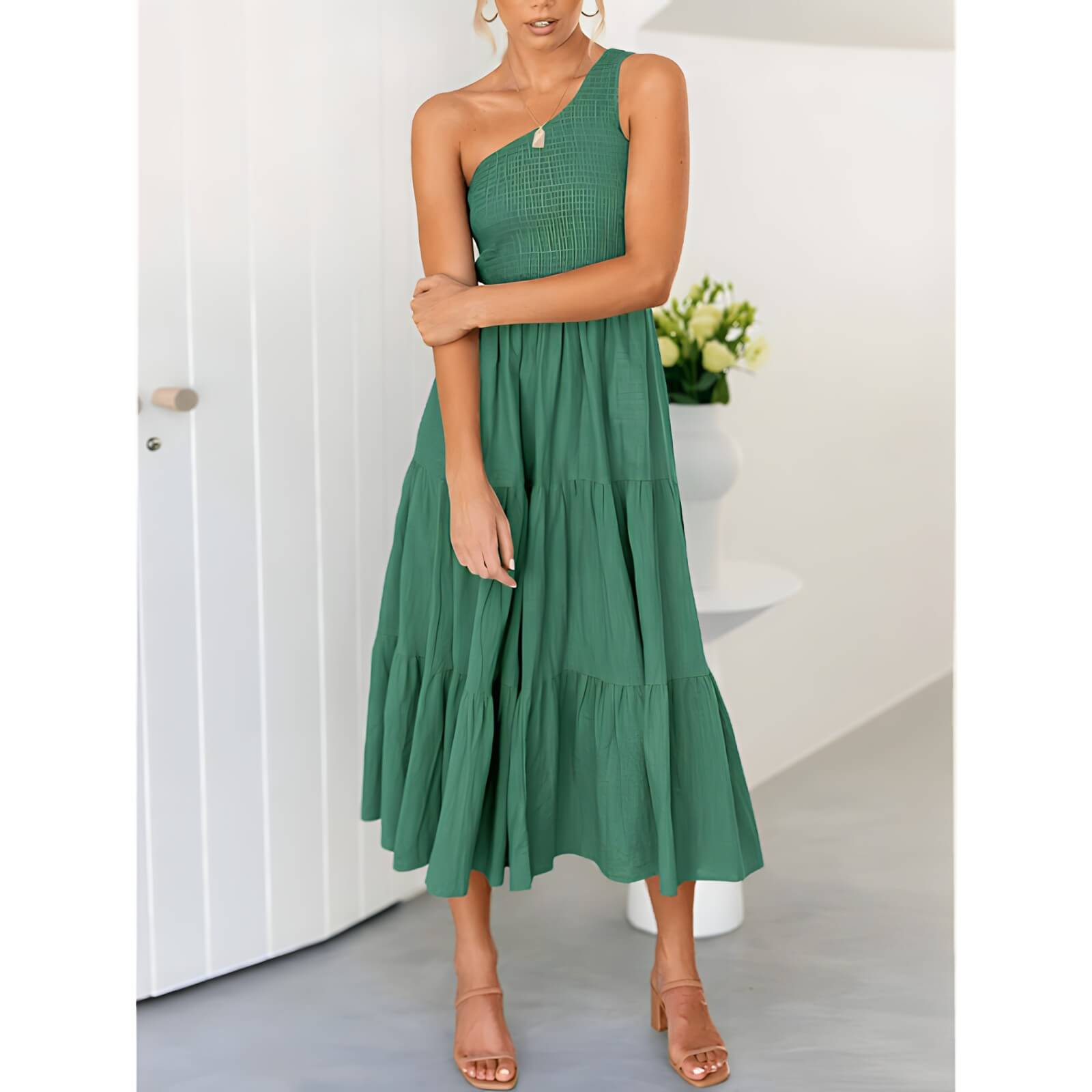 Vestido Mídi com Lastex Verde Escuro 9