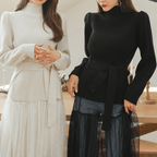 Suéter Casual com Amarração Preto e Bege 5