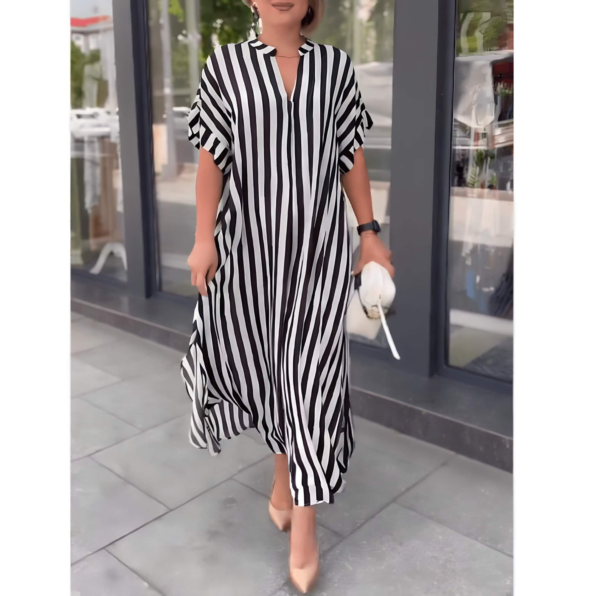 Vestido Longo Listrado Preto 9