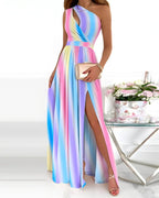 Vestido Longo Elegante Arco íris 8