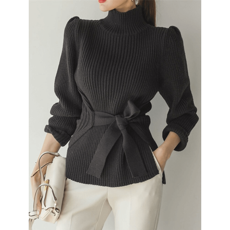 Suéter Casual com Amarração Preto 2