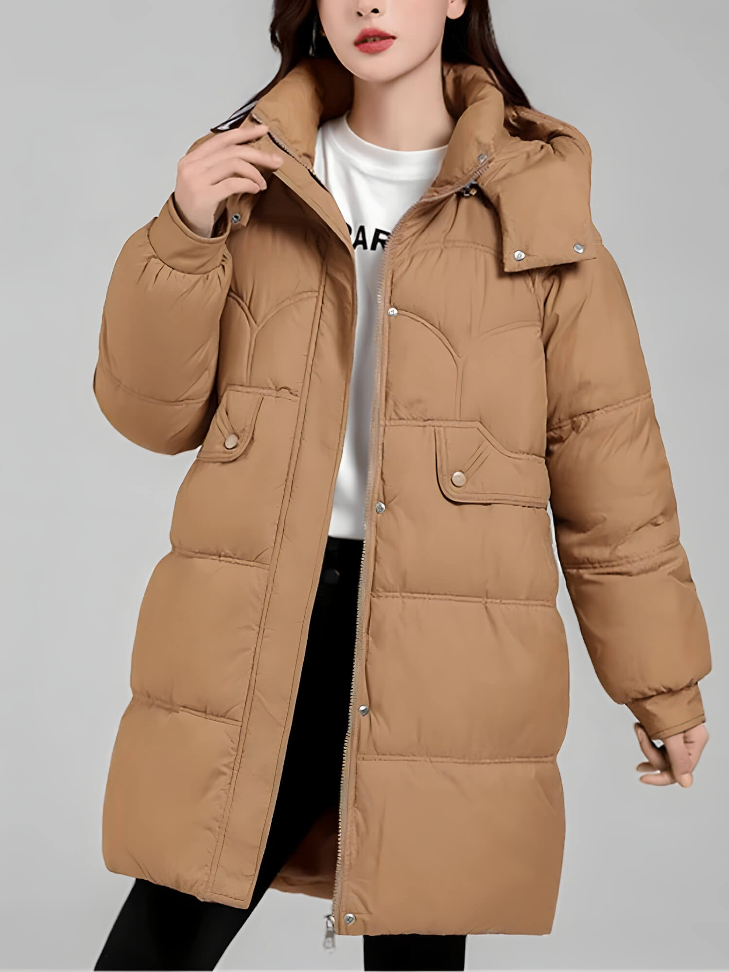 Jaqueta Feminina de Parka Alongada Marrom 1