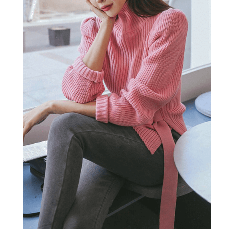 Suéter Casual com Amarração Rosa 4