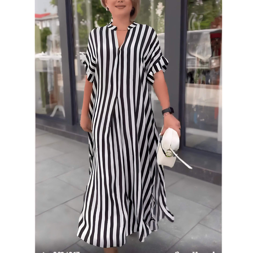 Vestido Longo Listrado Preto 10