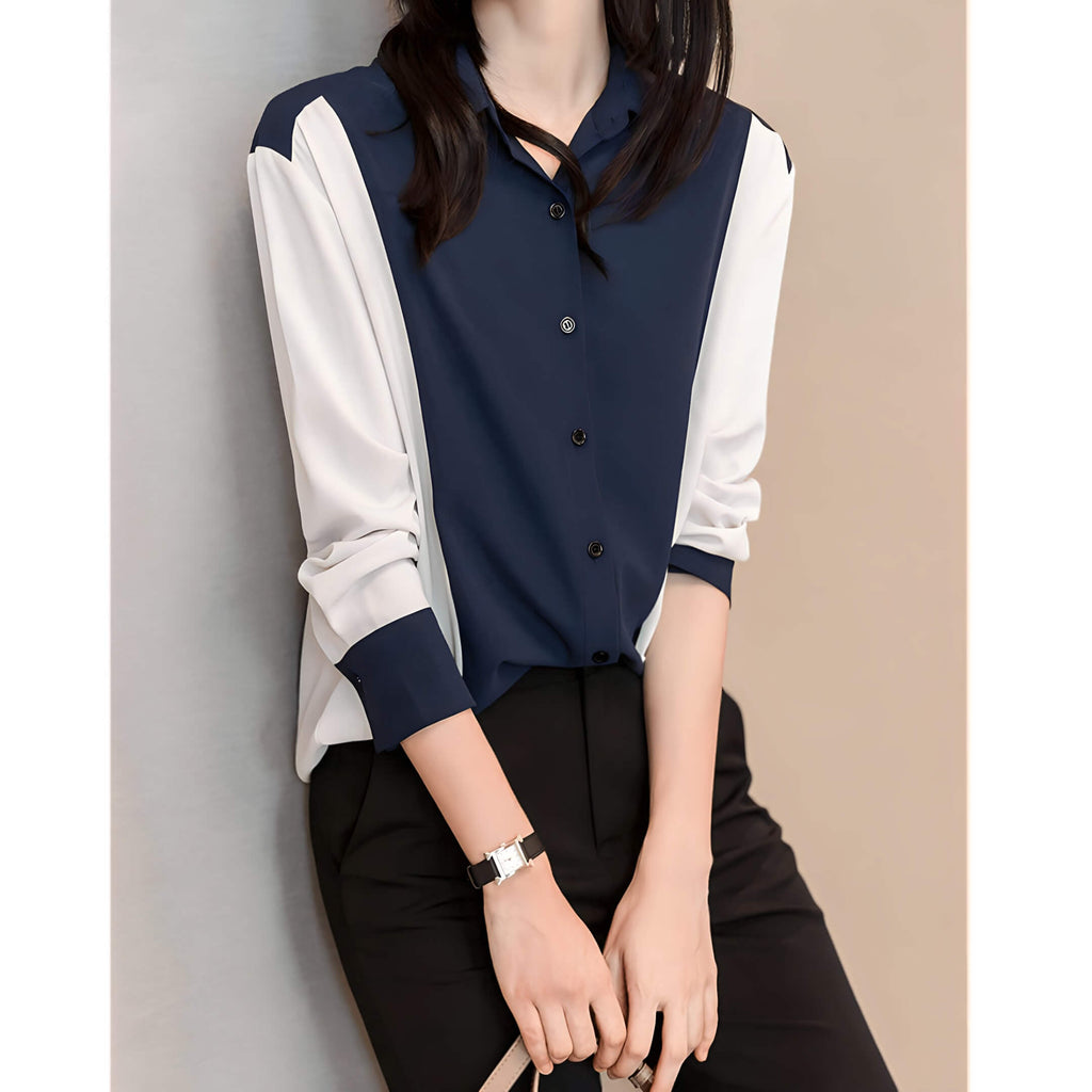 Camisa de Chiffon Azul Marinho 7