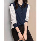 Camisa de Chiffon Azul Marinho 7