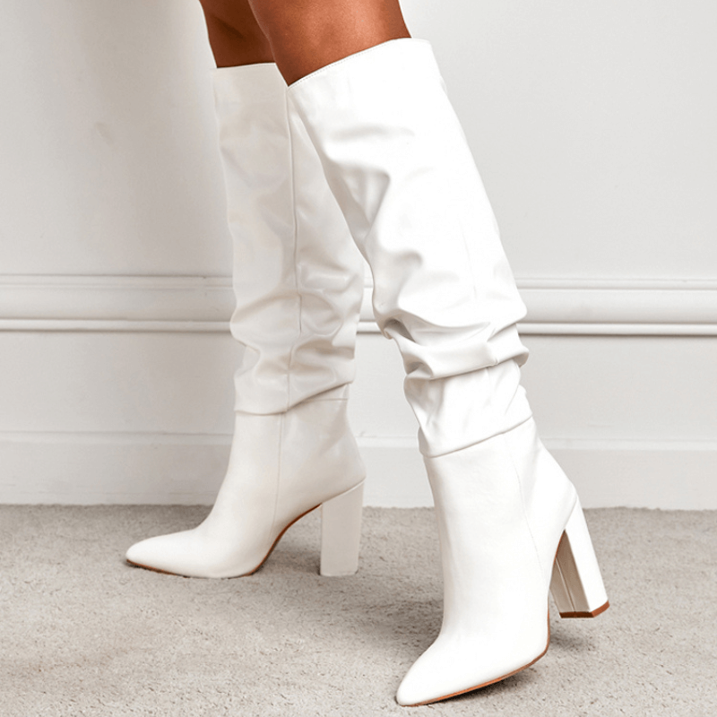 Bota Feminina Bico Fino Cano Alto Branco 4