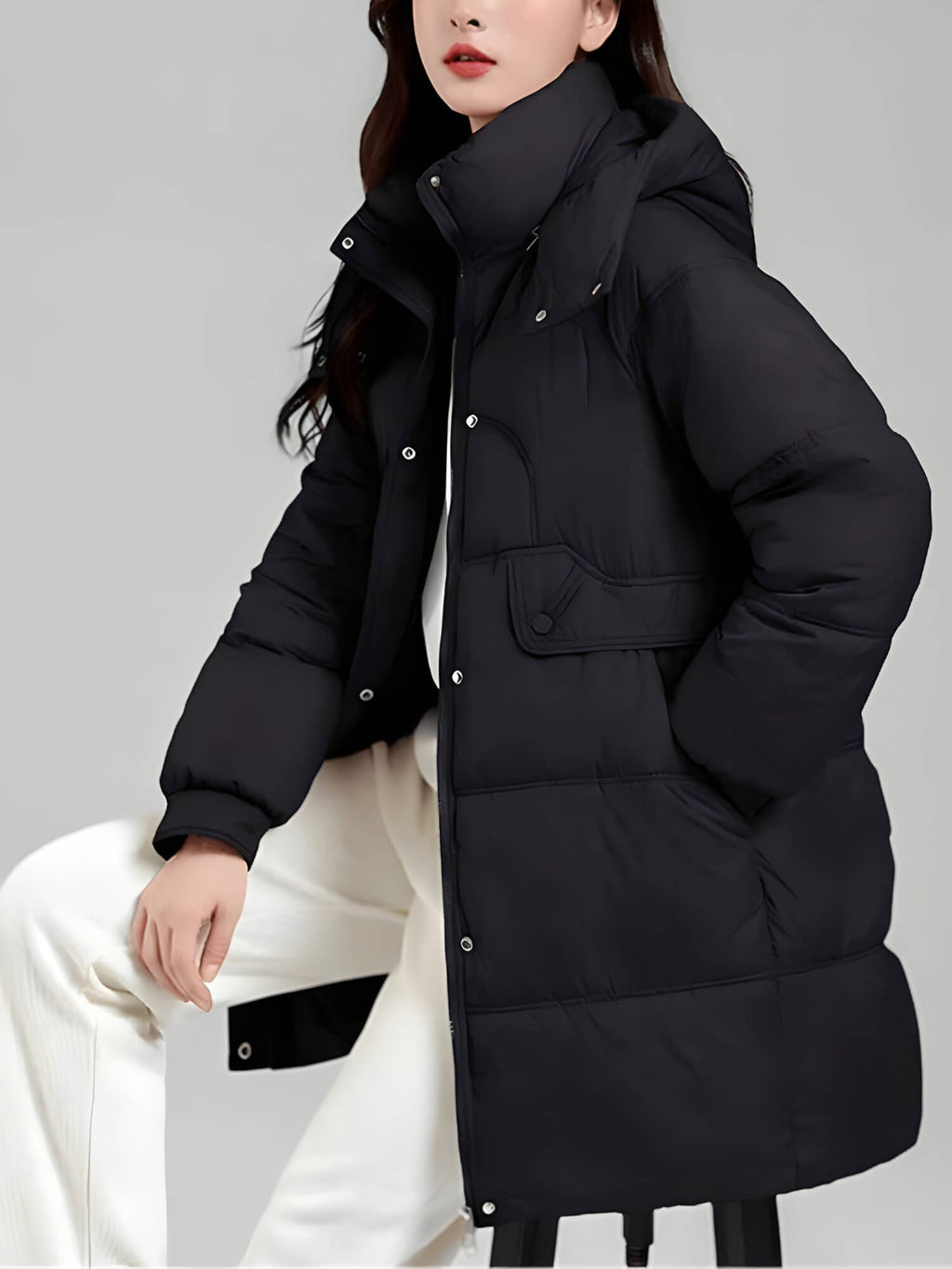 Jaqueta Feminina de Parka Alongada Preto 4