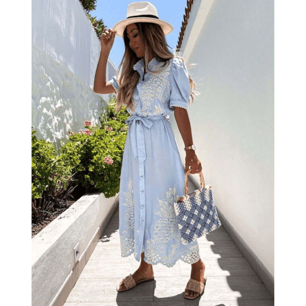 Vestido Longo Bordado Azul 4