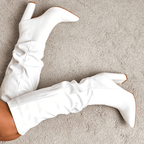 Bota Feminina Bico Fino Cano Alto Branco 6