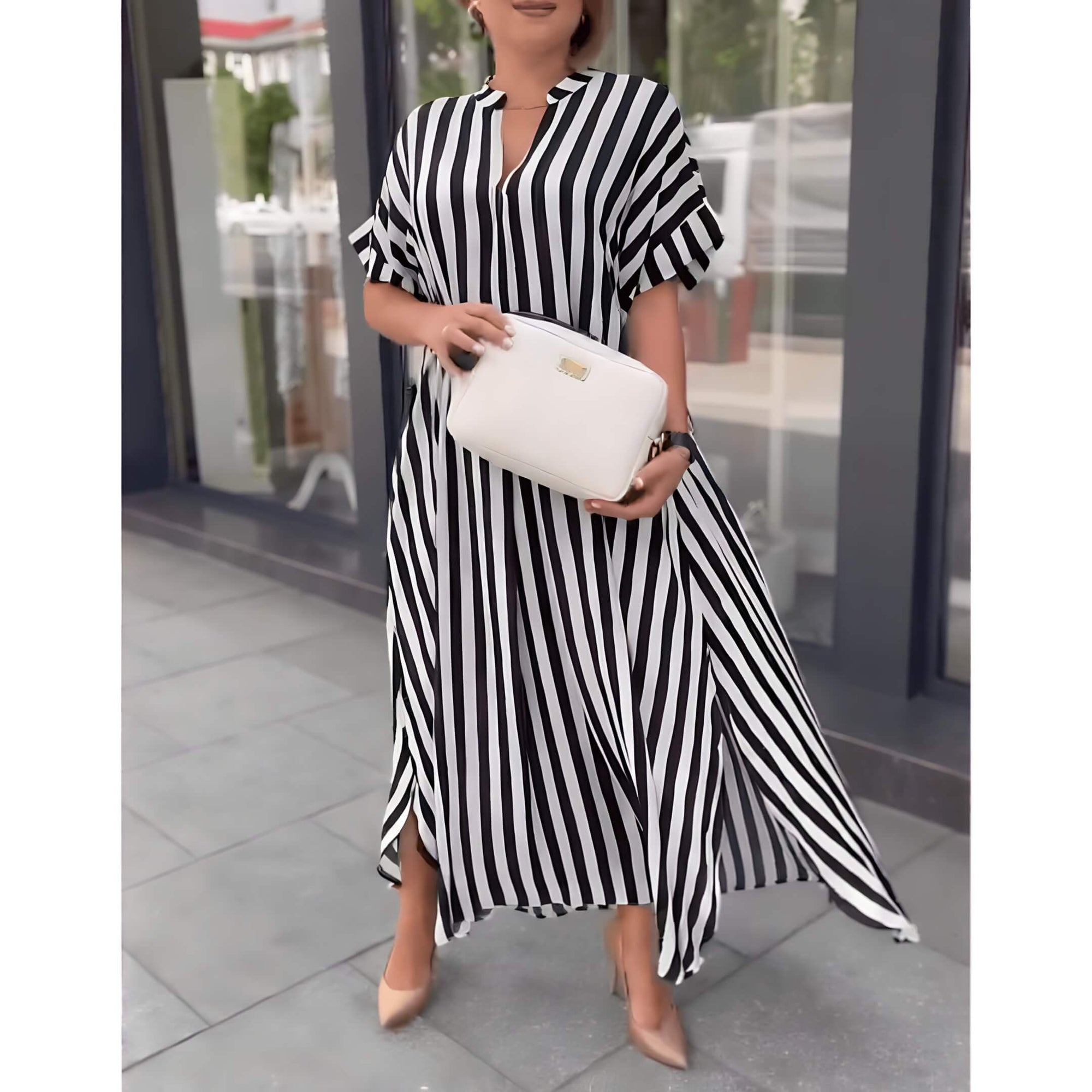 Vestido Longo Listrado Preto 6