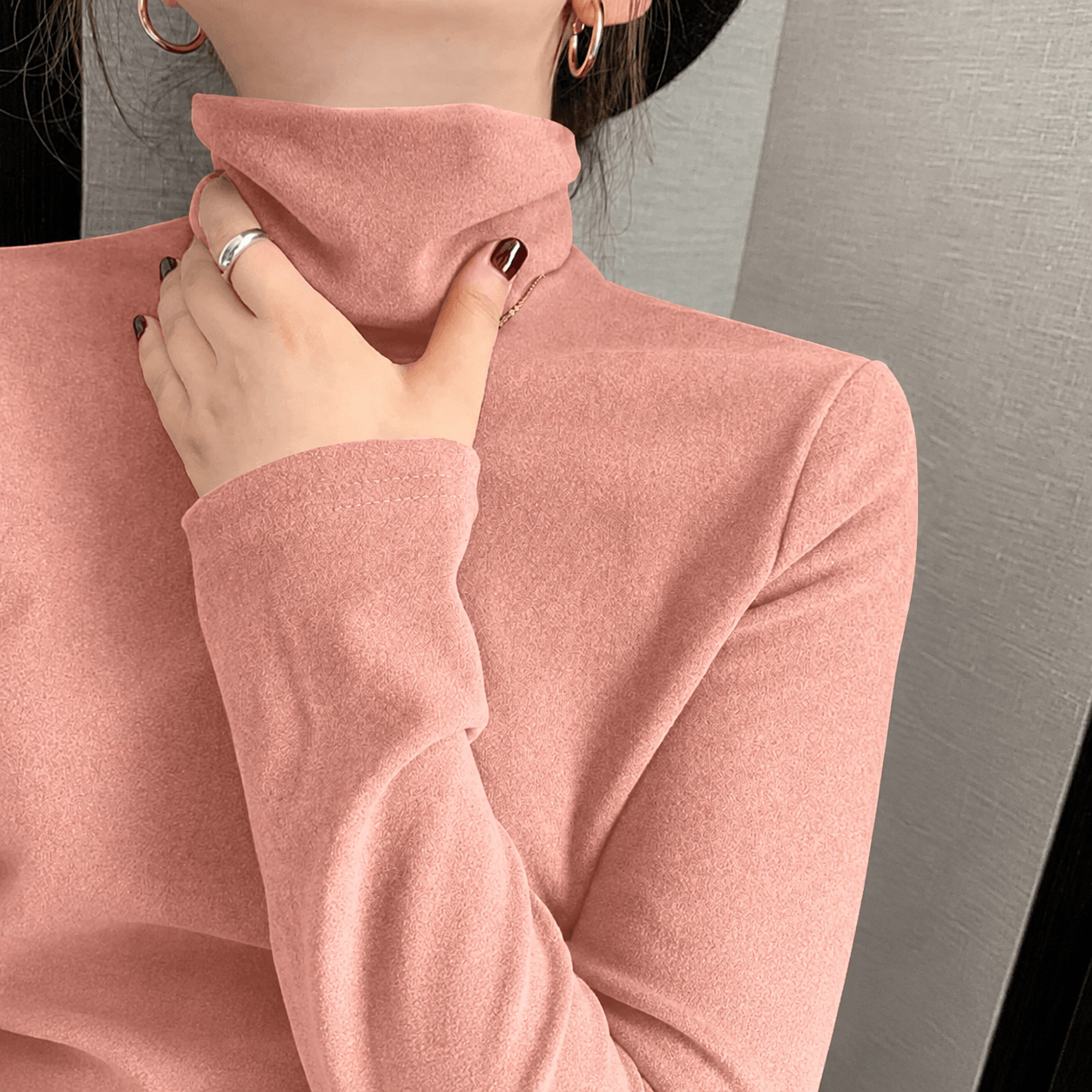 Blusa Térmica de Gola Alta com Toque Aveludado Rosa 06