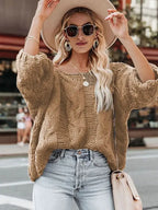 Suéter Casual de Tricot Feminino Marrom