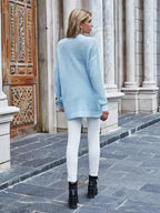 Suéter Feminino Canelado Gola V Azul 2