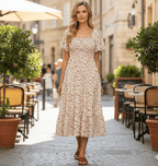 Vestido Midi Floral Bege Claro 01