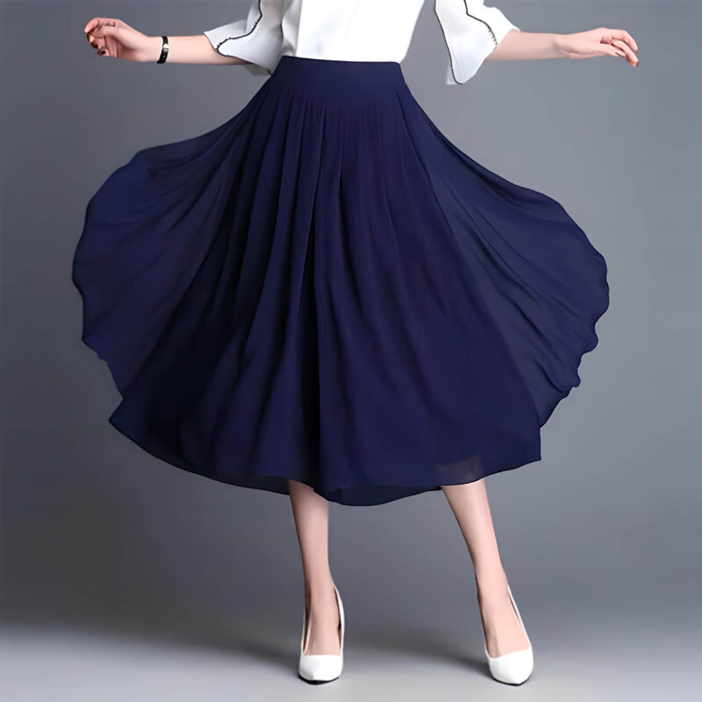 Calça Pantalona de Chiffon Azul Marinho 5