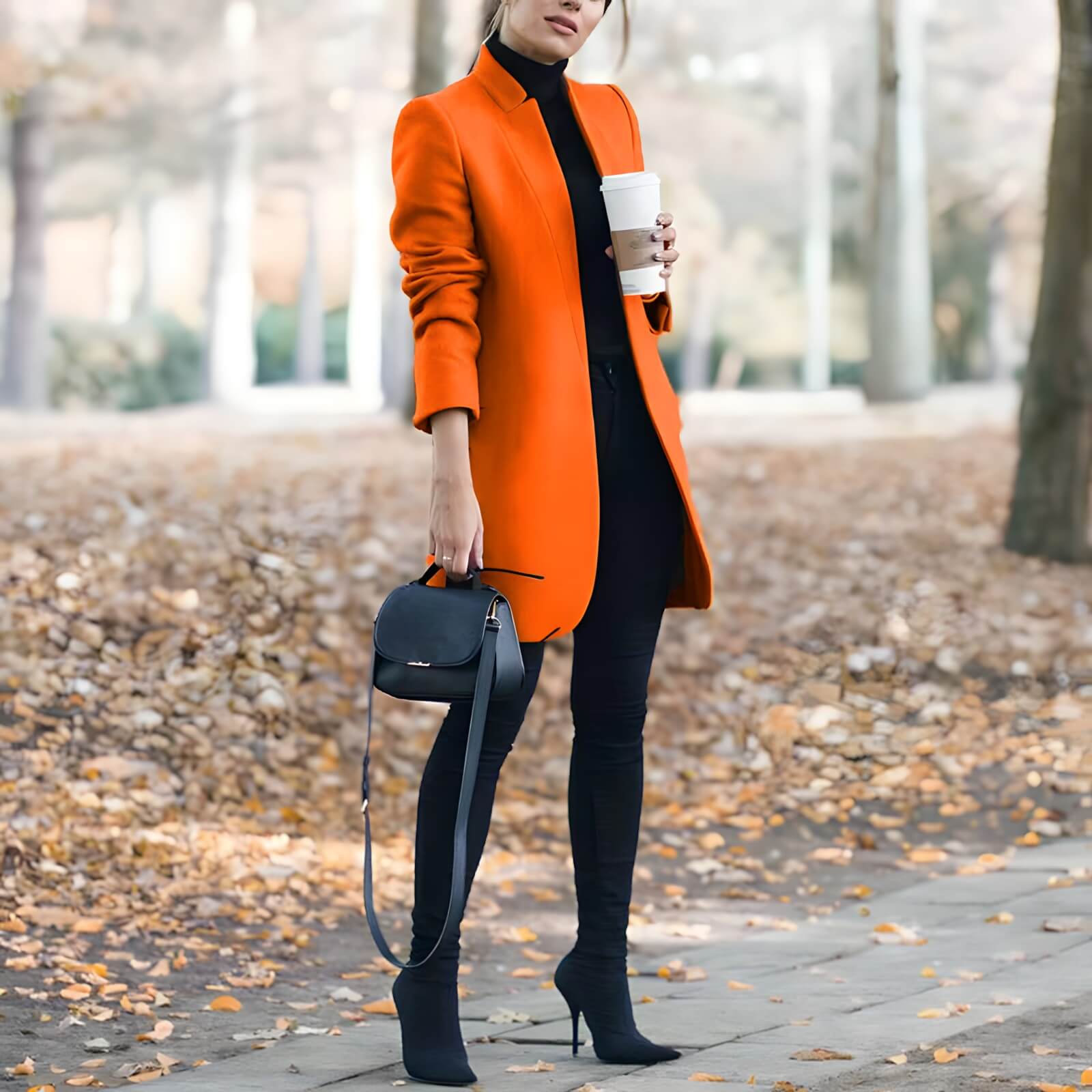 Blazer Alongado de Lã Batida Laranja 18