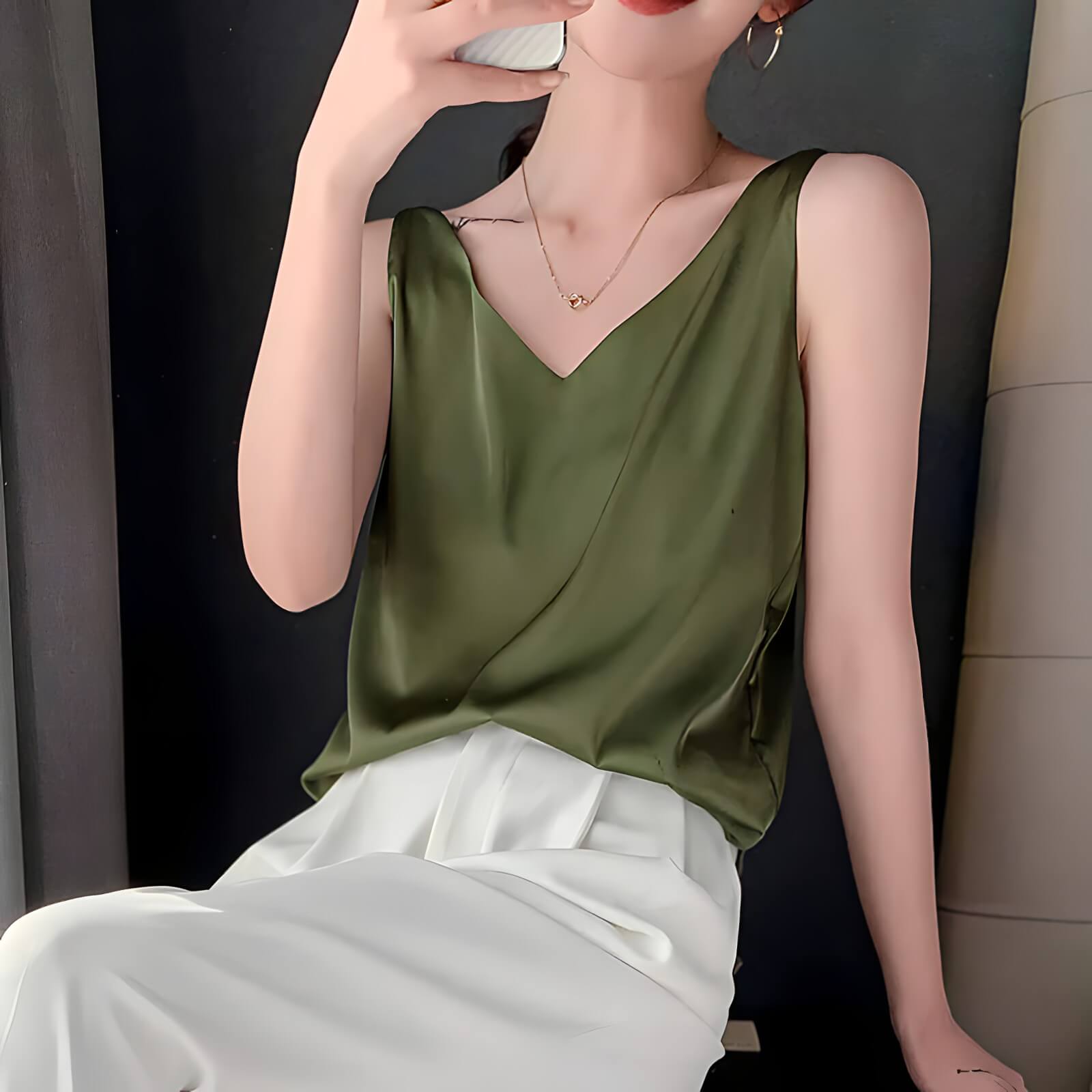 Blusa Regata de Cetim Verde Militar 7