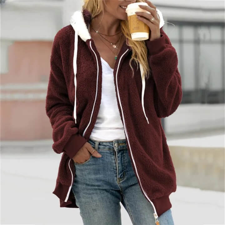 Casaco Feminino de Pelúcia Bordô 5
