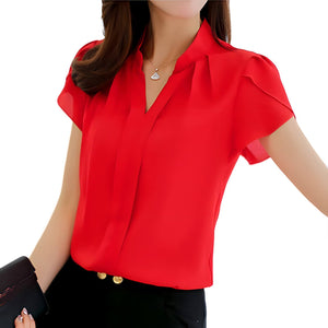Camisa de Chiffon Manga Curta Vermelho 1