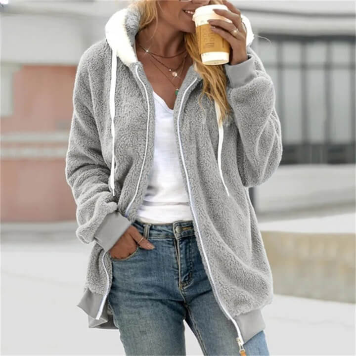 Casaco Feminino de Pelúcia Cinza 2