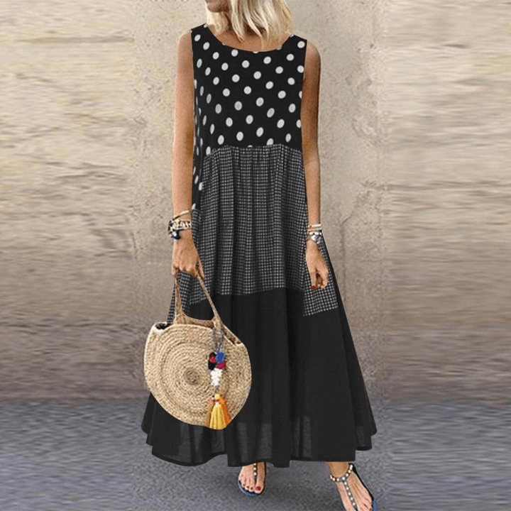 Vestido Midi Estampado Poá e Xadrez Regata Sophie