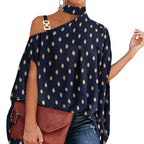 Blusa Gola Alta E Ombro Aberto Blenda Azul Marinho Bolinhas / P 37