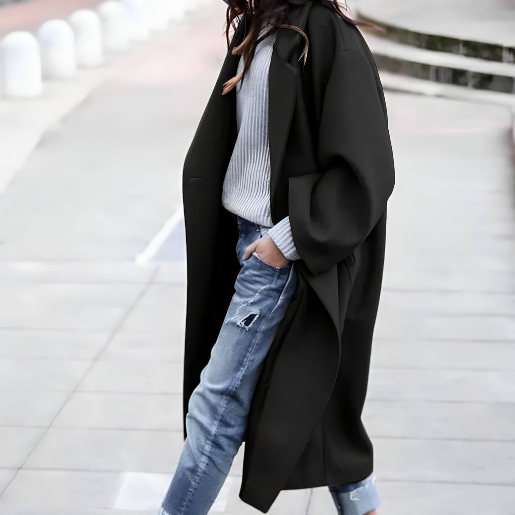 Casaco Feminino Longo de Lã Batida Preto 2