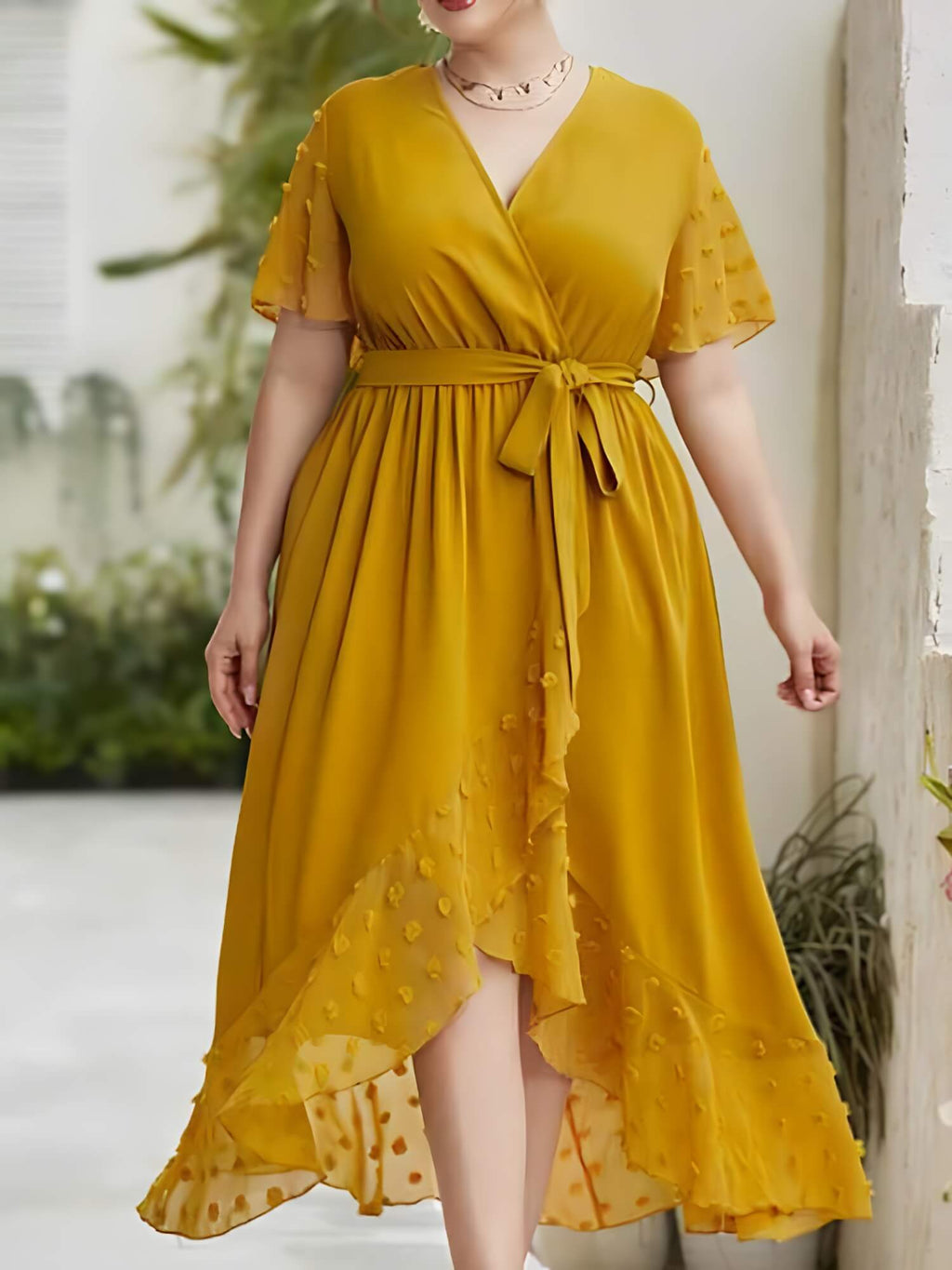 Vestido Mídi Transpassado Plus Size Amarelo 6