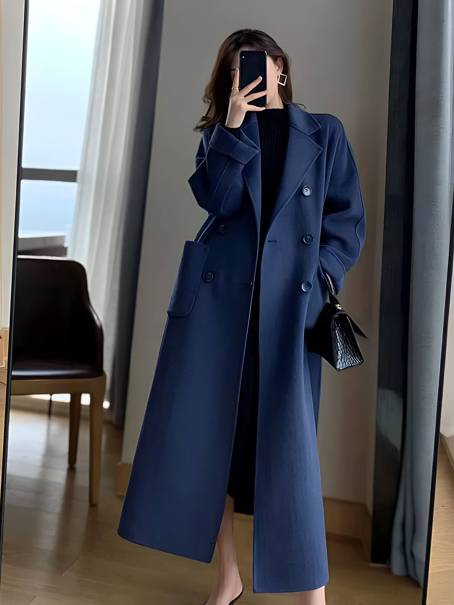 Casaco Feminino Longe de Lã Batida Azul 1