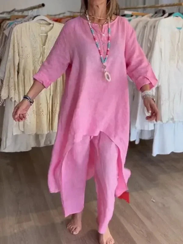 Conjunto Alongado de Linho Rosa 8