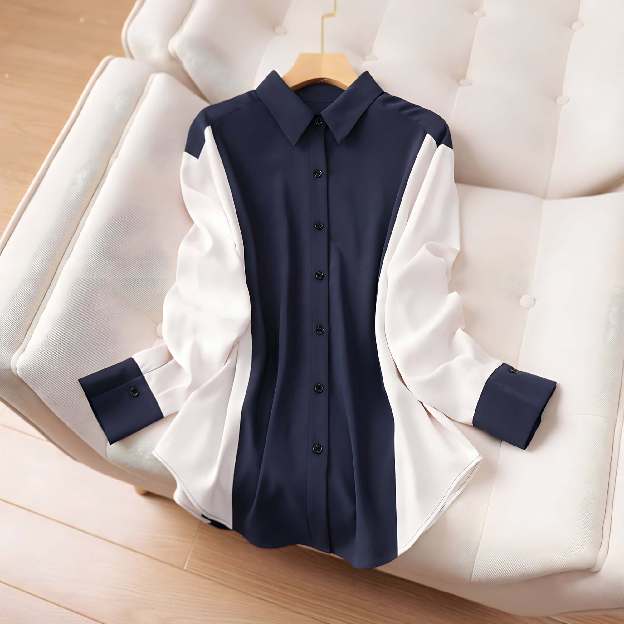 Camisa de Chiffon Azul Marinho 8