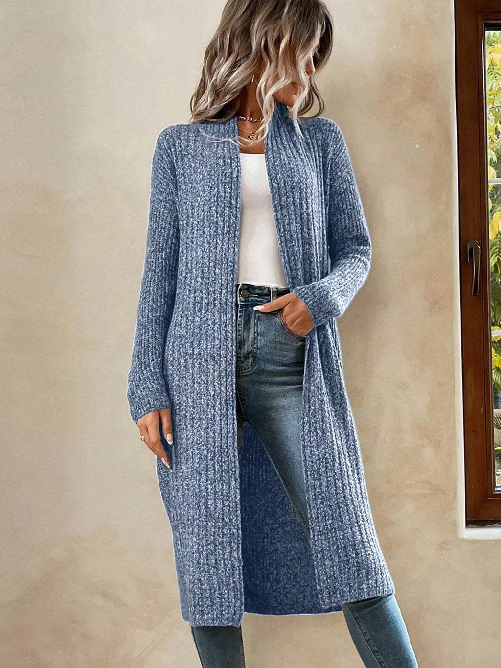 Cardigan Longo Ponto Aberto Azul 5