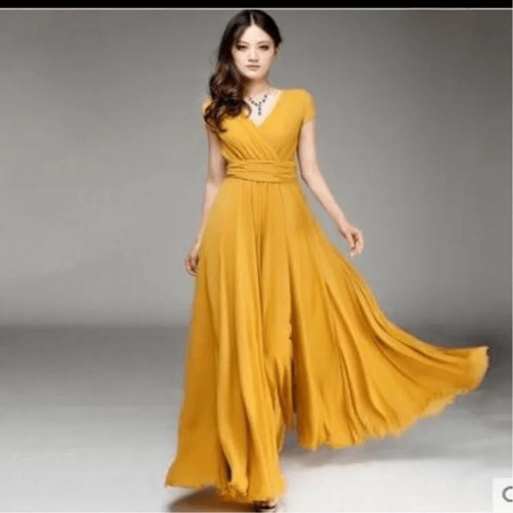 Vestido Longo Elegante Amarelo 06