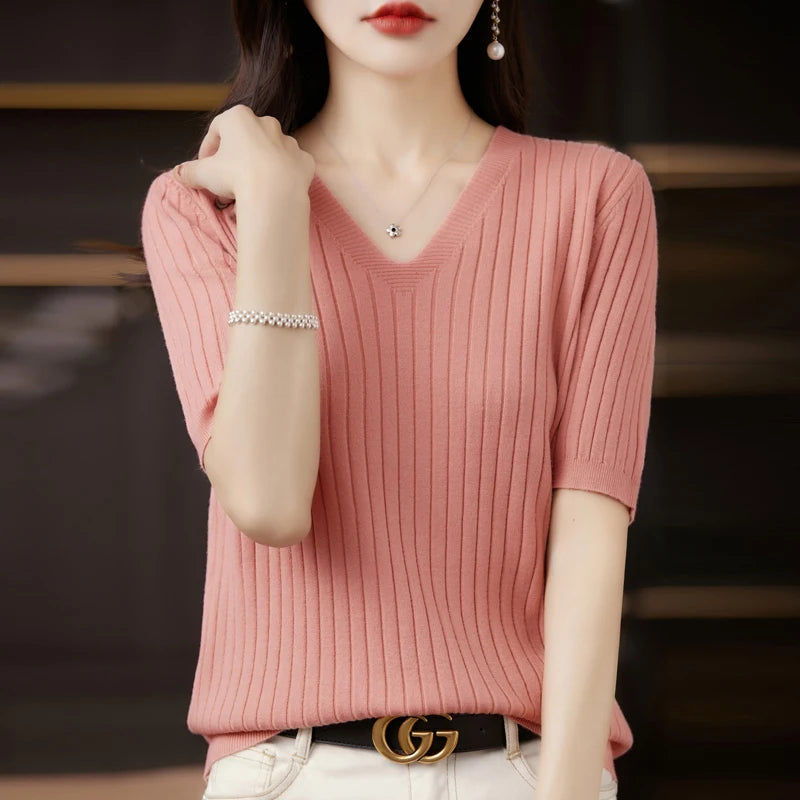 Blusa de Malha Canelada Rosa 12