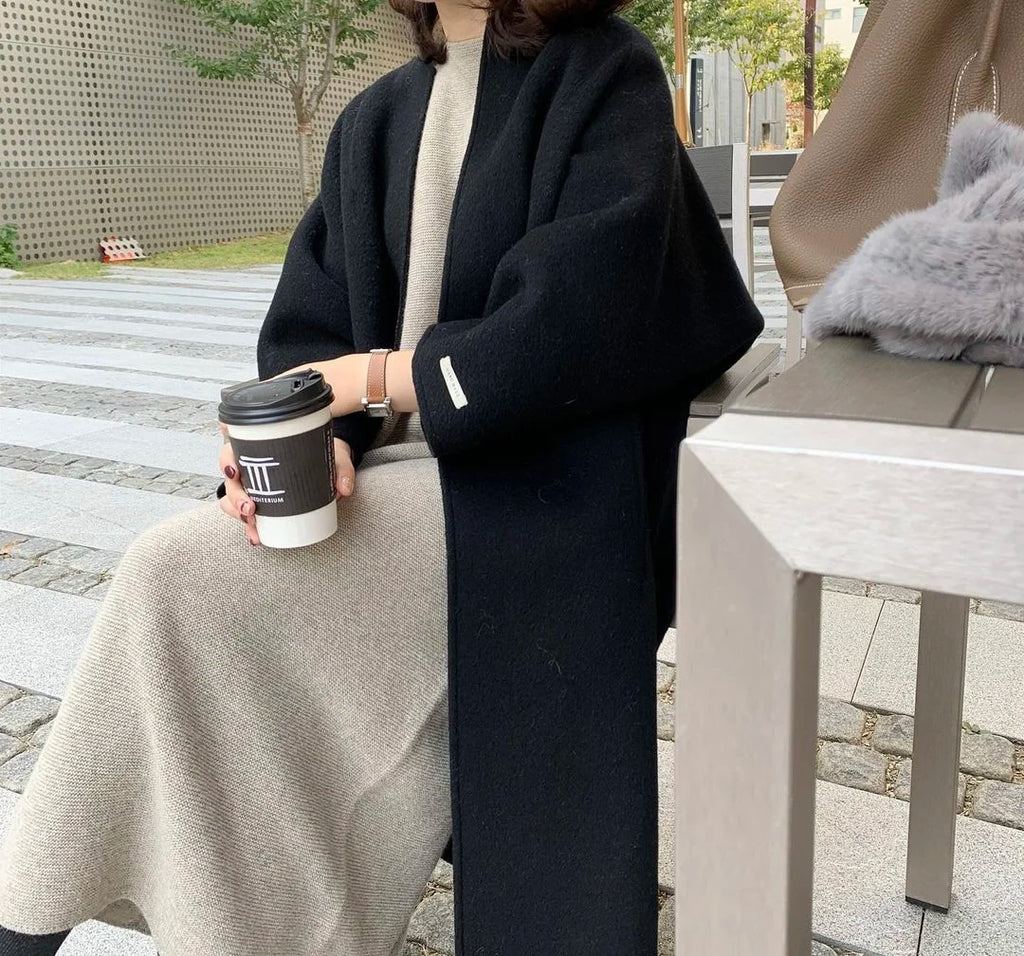 Casaco Feminino Longo de Lã Batida Preto 6