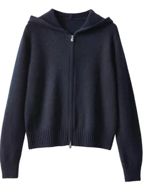 Cardigan de Tricô com Capuz e Zíper Preto 04