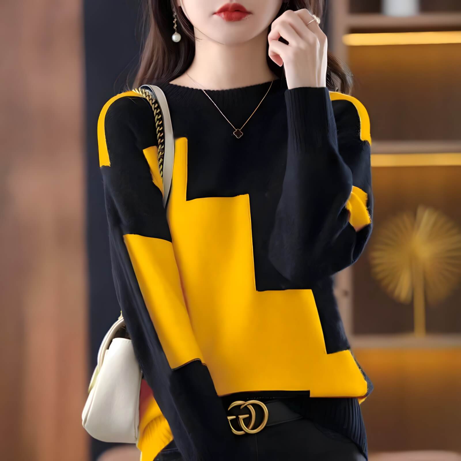 Suéter Feminino Casual Amarelo 8