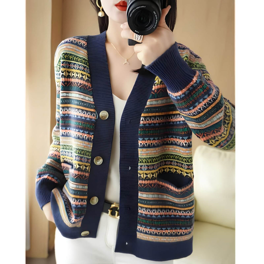 Cardigan Jacquard com Botões Azul 1