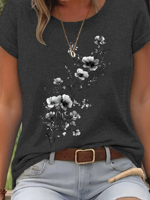 Blusa de Algodão Manga Curta com Estampa Floral Cinza 05