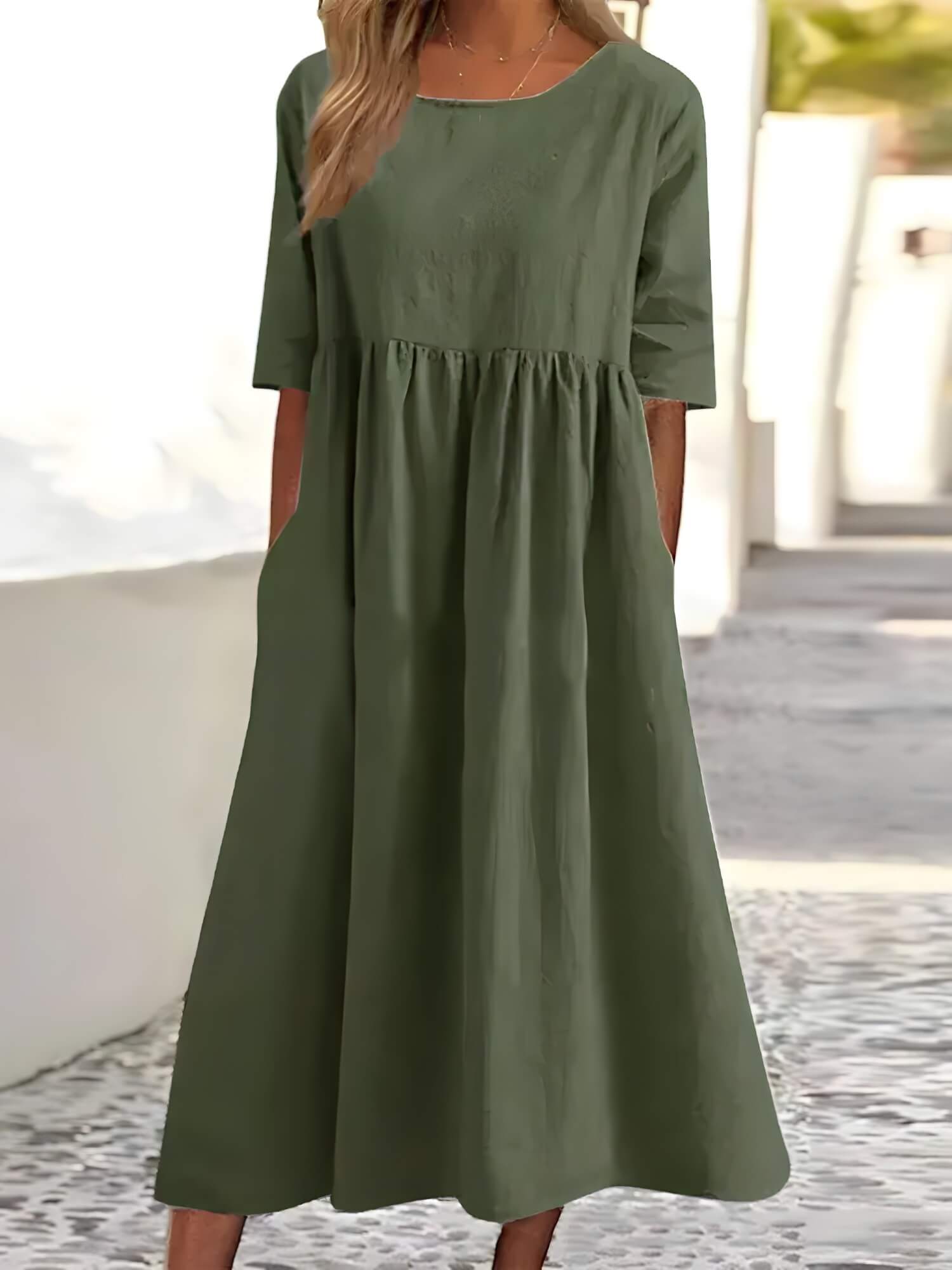 Vestido Mídi Casual Verde Militar 2