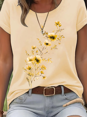 Blusa de Algodão Manga Curta com Estampa Floral Creme 10